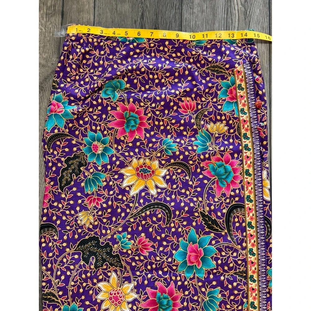Emchit 5029 Batik Floral Wrap‎ Maxi Skirt Purple Cotton 28 Boho Ethnic Festival